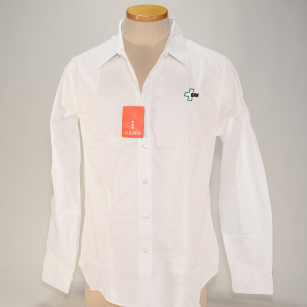 Cromwell Elevate Women's, Dress Shirt, LS, White w/ Mint-Black Logo