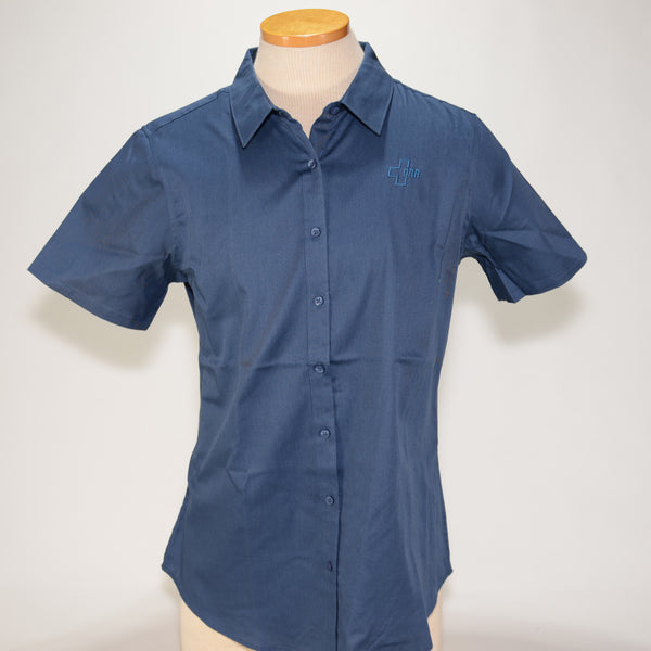 Port Authority Women's Oxford Shirt, SS, Regatta Blue w/Matching Logo