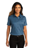 Port Authority Women's Oxford Shirt, SS, Regatta Blue w/Matching Logo - SKU 2026