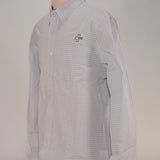 Port Authority Men's Dress Shirt, LS, White w/multi-line check, gray logo - SKU 2039