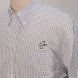 Port Authority Men's Dress Shirt, LS, White w/multi-line check, gray logo - SKU 2039