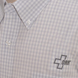 Port Authority Men's Dress Shirt, LS, White w/multi-line check, gray logo - SKU 2039