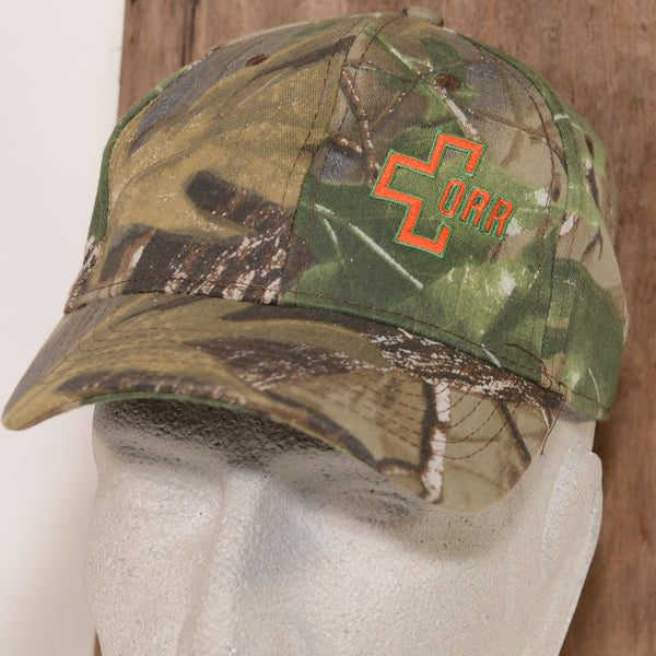 Realtree Hat - Camo, Orange logo off-center, Velcro Closure